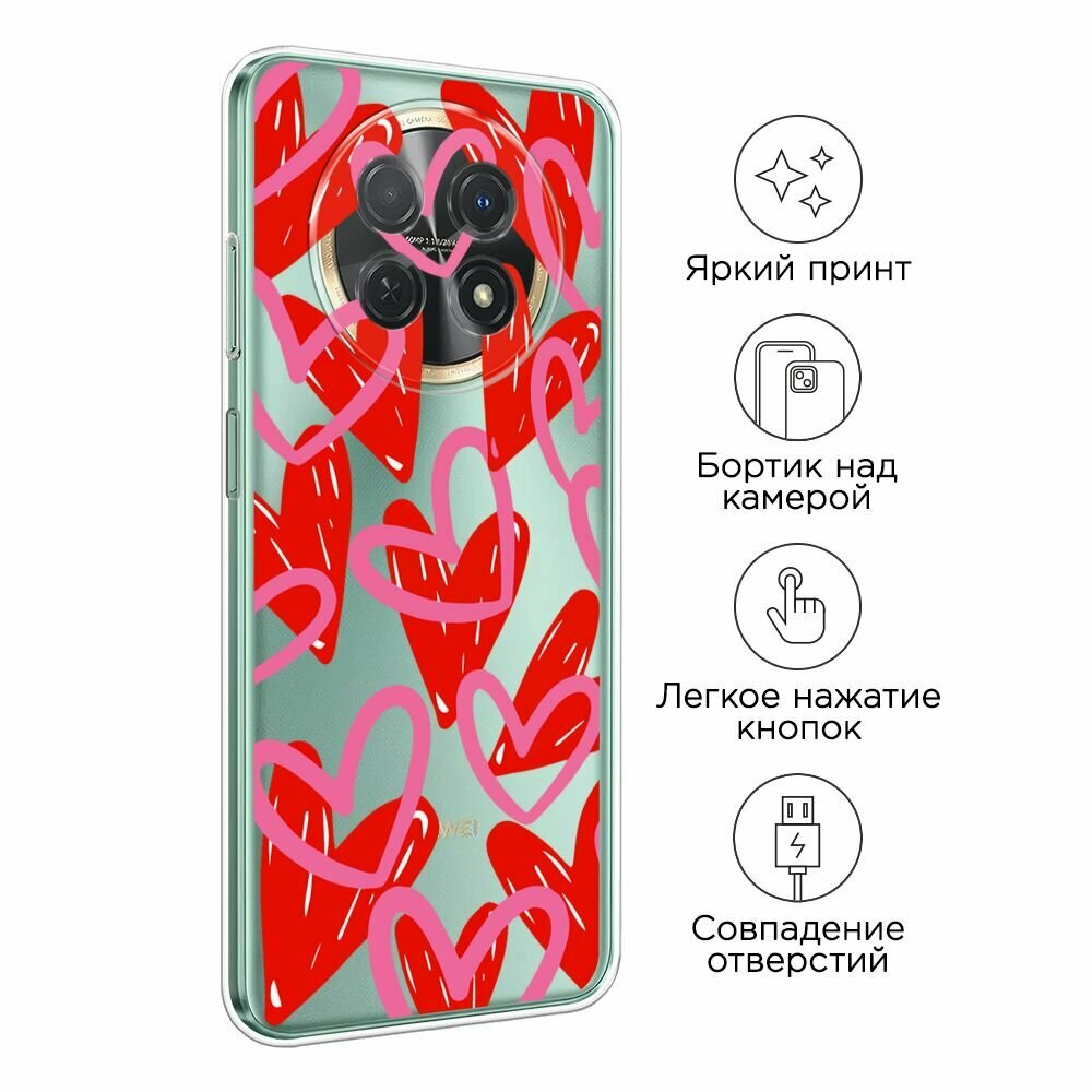 Чехол на Huawei Nova Y91 / Хуавей Нова Y91 с принтом "Hearts doodles - 14 февраля", прозрачный — фото 1