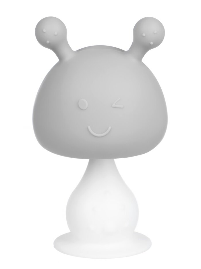 Прорезыватель для зубов с погремушкой 4 в 1 «Зайка» силикон серый