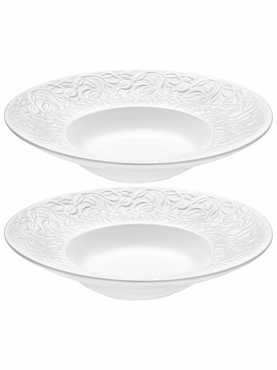 Набор 2 тарелок круглых глубоких 25х25х5,5 см Elan Gallery Тюльпаны, фарфор — фото 1