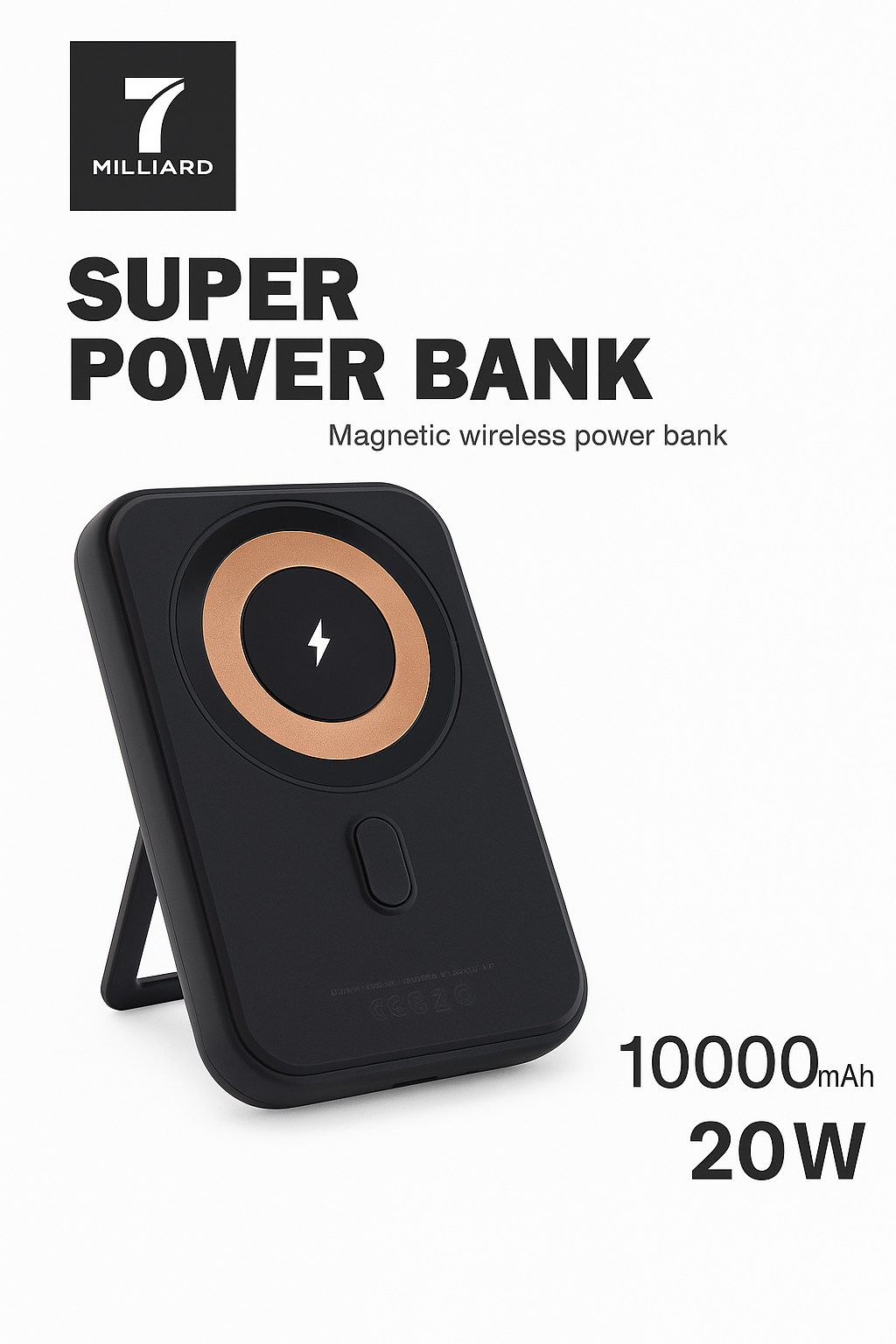7 Billion Super Power Bank 10000 мА·ч — магнитная беспроводная зарядка, 20 Вт, Type-C