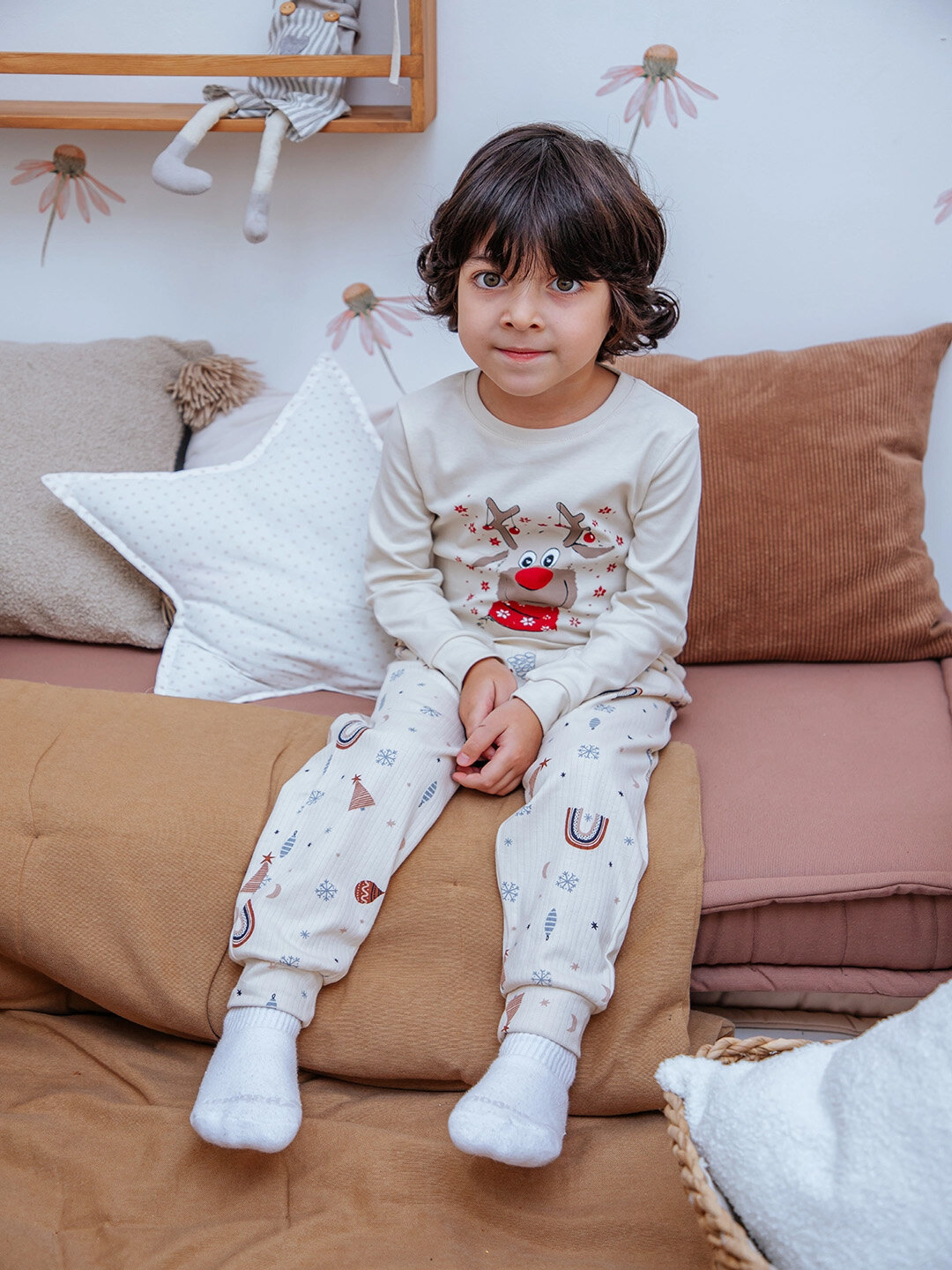 Пижама neo, размер 122, бежевый/красный — фото 1