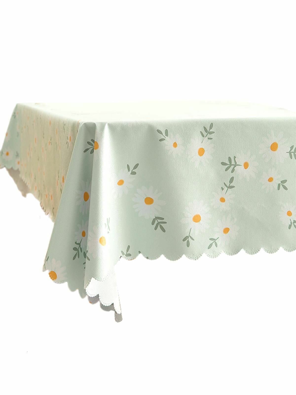 Скатерть Маленькая свежая пасторальная одноразовая скатерть из ПВХ водонепроницаемая и маслостойкая-маленькая маргаритка-60*90 см