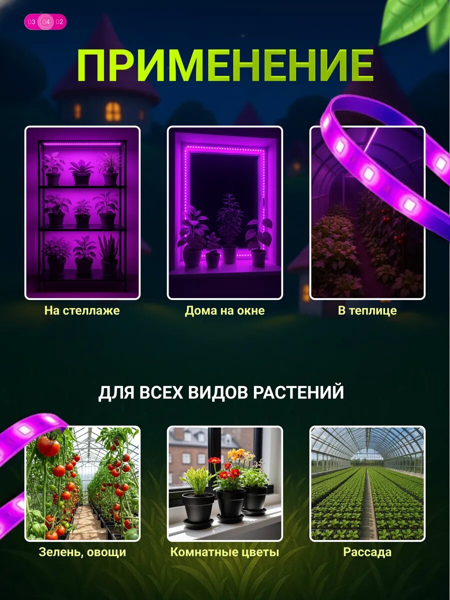 Фитолента для растений и рассады с кнопкой и адаптером 5 м — фото 1