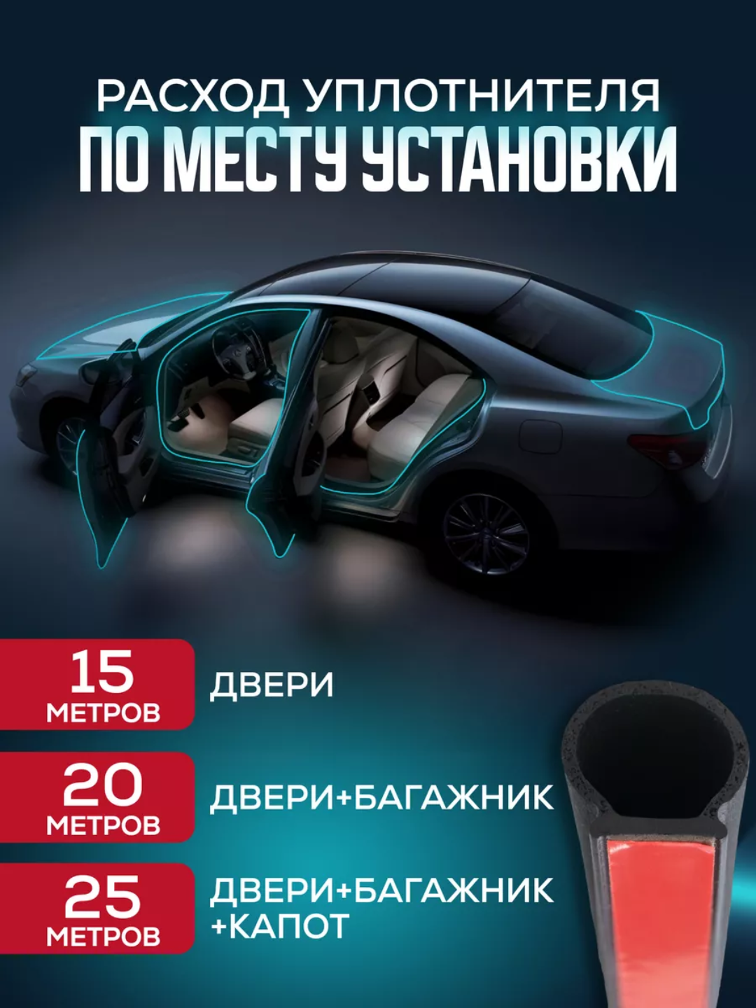 Уплотнитель автомобильный, самоклеящийся, молдинг автодверей, длина 5 метров — фото 1
