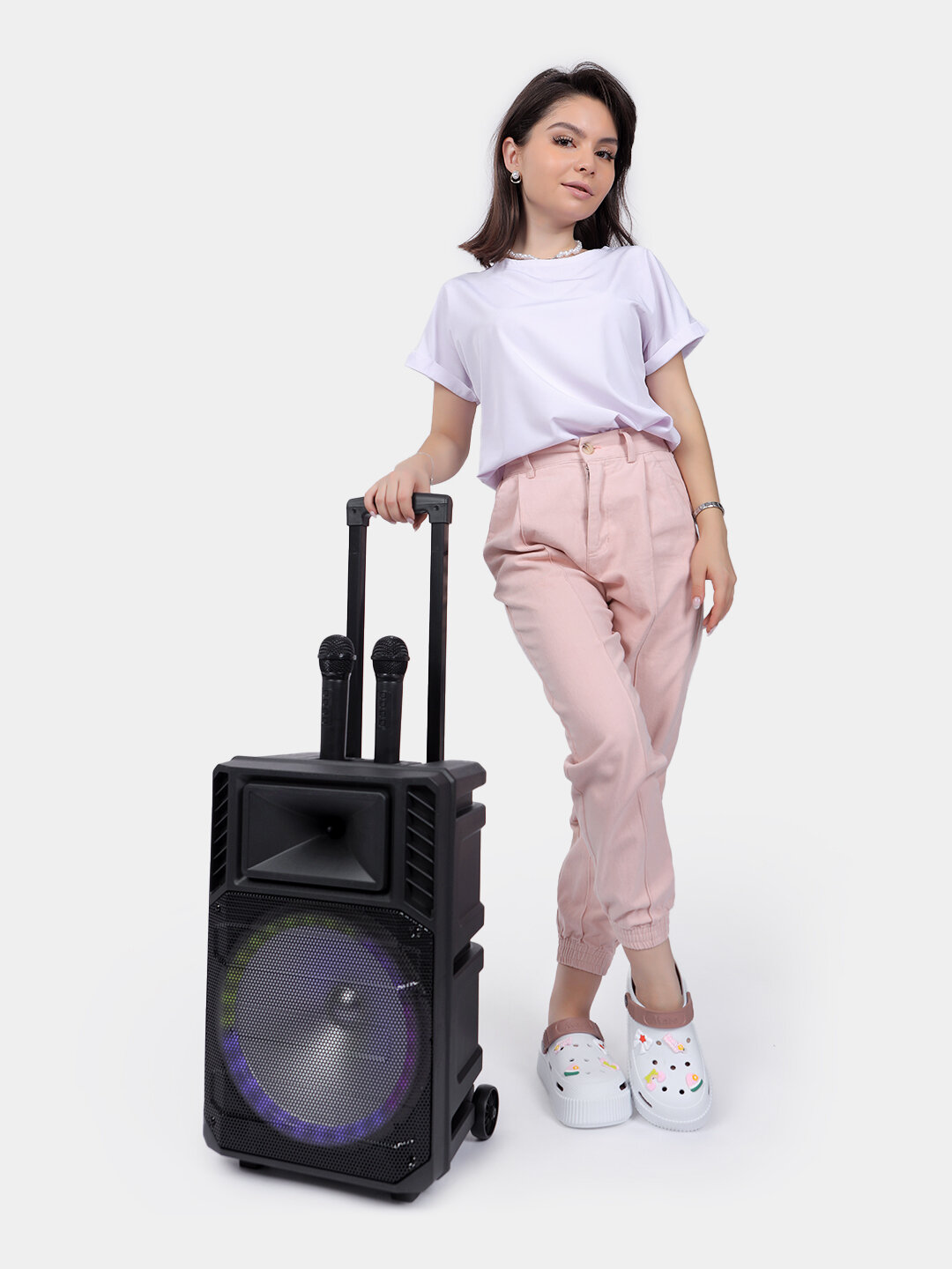 Колонка беспроводная портативная Sing-e караоке с RGB подсветкой, Bluetooth - Черный