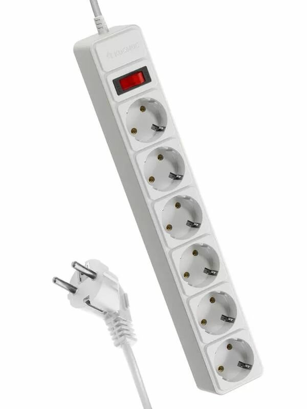 Удлинитель с сетевым фильтром 6х3м с заземл. 16А IP20 3.5кВт 3х1 с предохранителем с выкл. с индикатором сети бел. Космос FKsm3m-6g(W)16A