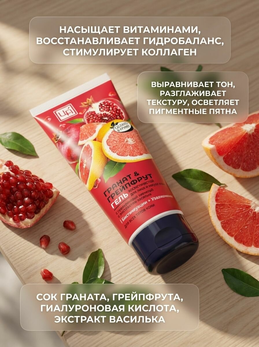 Гель для всех типов кожи лица и вокруг глаз Гранат & Грейпфрут с гиалуроновой кислотой увлажнение омоложение 80 г