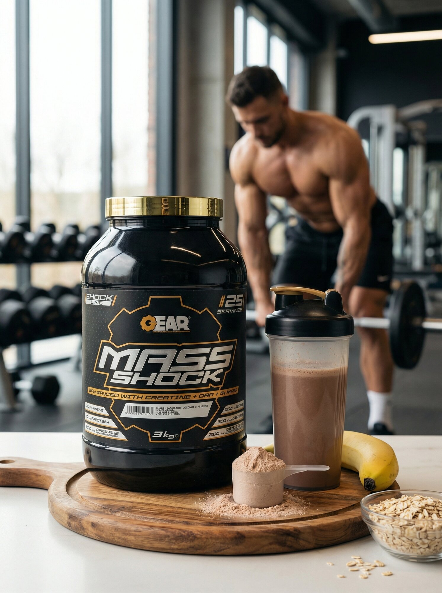 Гейнер Gear mass shock Gainer 3kg белый шоколад какос — набор массы, белок и углеводы для роста мышц
