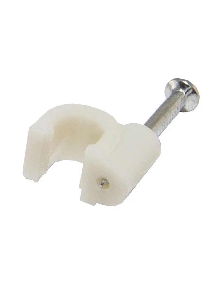 Скоба для кабеля, круглая, d=7 мм, 50 штук в комплекте, белого цвета