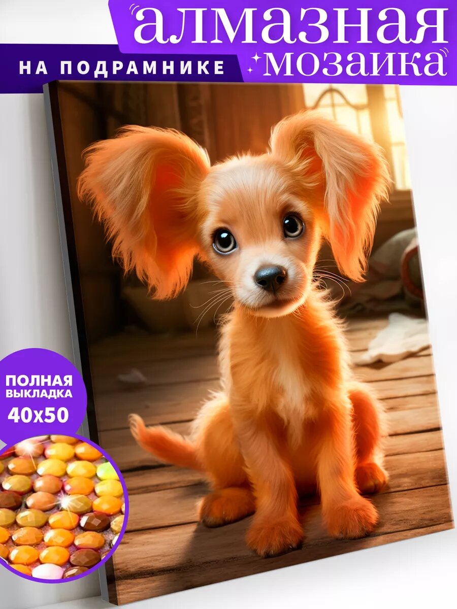 Алмазная мозаика на подрамнике 40х50 см "Щенок Милый песик"