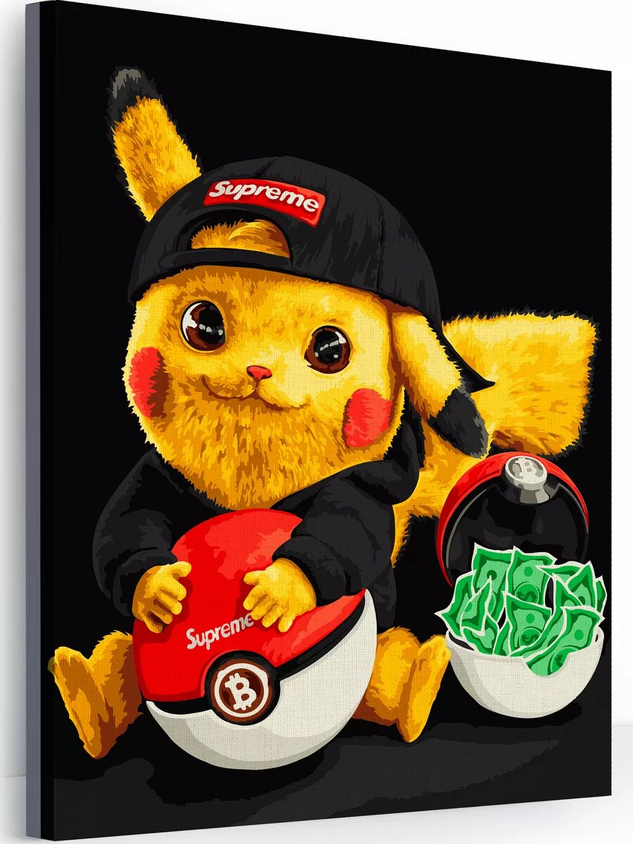 Картина по номерам на холсте с подрамником 40х50 см Пикачу и доллары Покемон