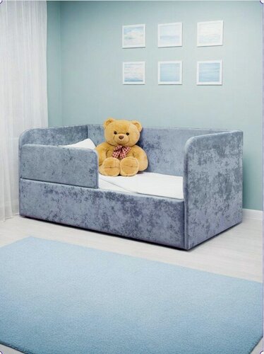 Изображение товара Кровать детская М-Стиль "Непоседа" 200х90 см, голубая с защитным бортиком, без ящика для хранения