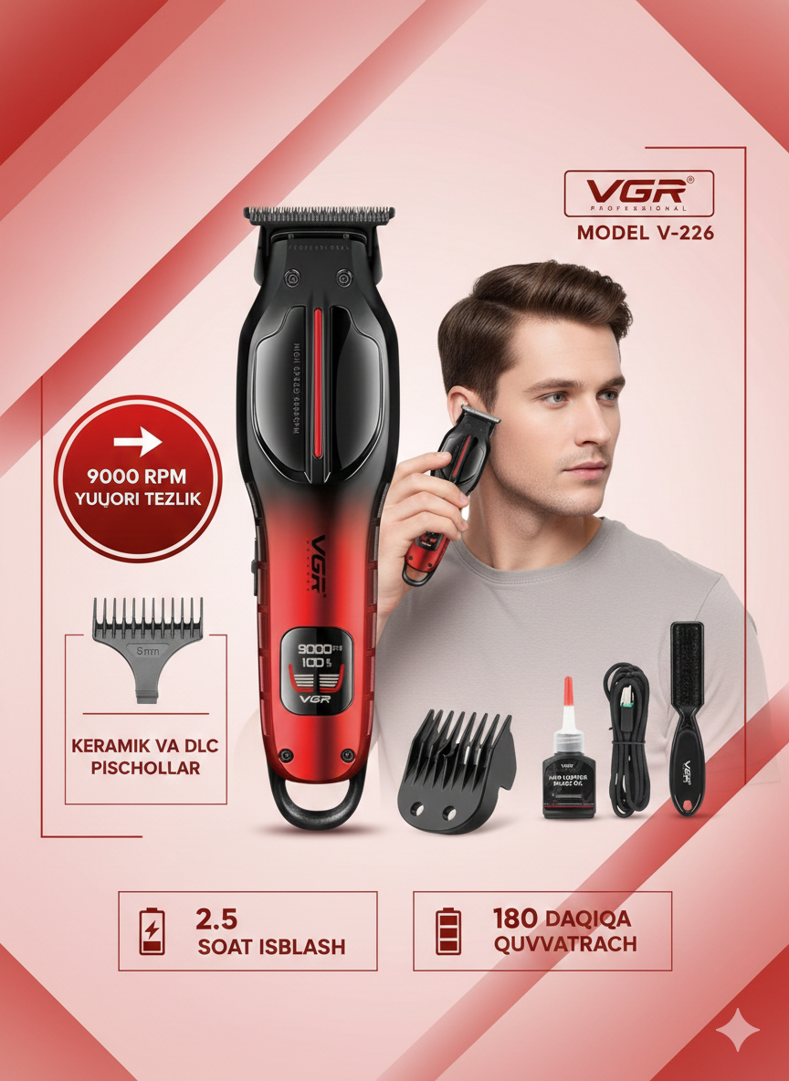 Профессиональная машинка и триммер для волос и бороды "VGR" высококачественный