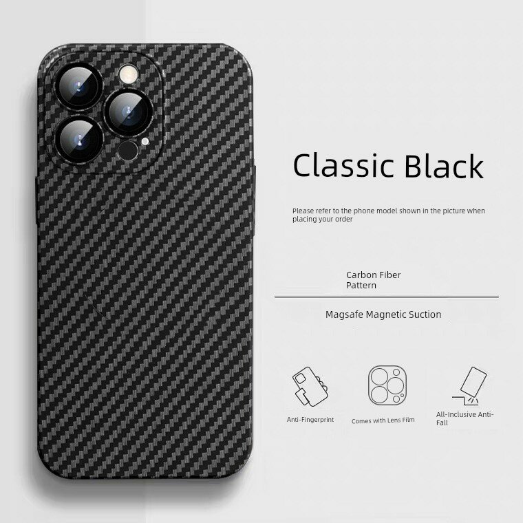 Подходит для iPhone 15/14, чехол из углеродного волокна, магнитный чехол 13 Pro MagSafe, 12 Pro с защитной пленкой для