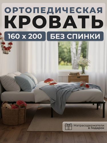 Изображение товара Кровать ALICIA HOME, металлическая, без спинки, 160x200x30 см, черная