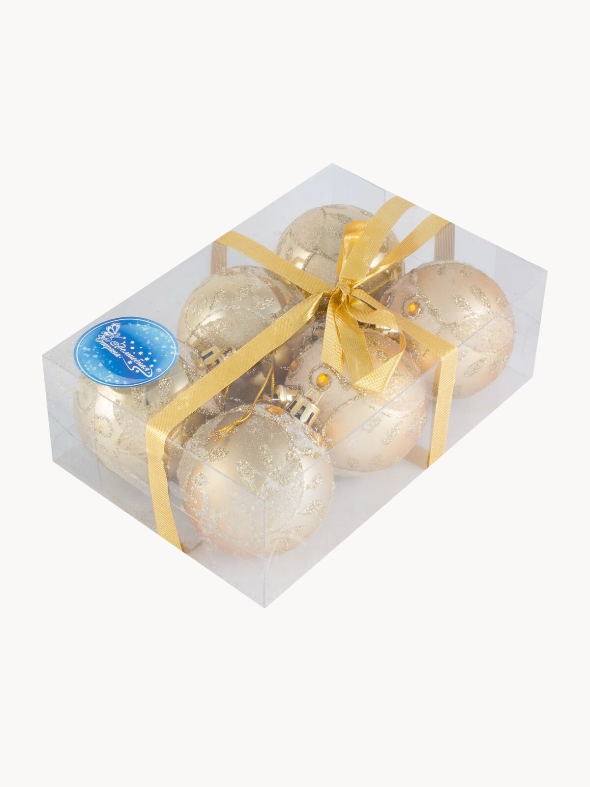 Елочная игрушка Волшебная страна Зимний, золото, 6 шт., 6 см, шар, пластик/полиэстер