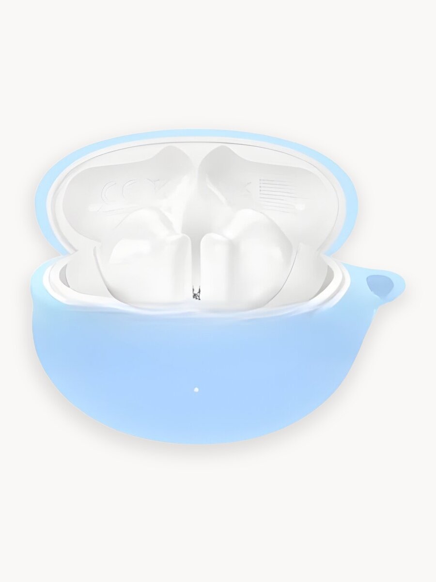 Силиконовый чехол (кейс) для наушников Huawei Freebuds 5i / 6i с карабином небесный