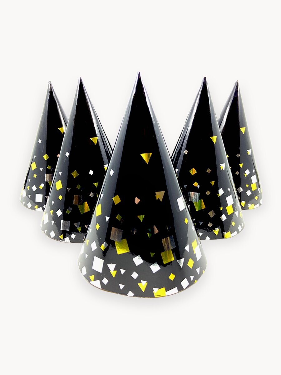 Праздничные колпаки картонные Riota Конфетти Party, черный, 6 шт.