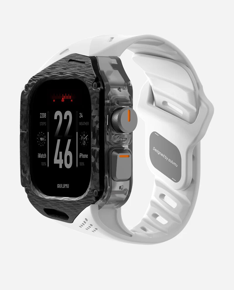 Карбоновый кейс с ремешком Aulumu A01 для Apple Watch Ultra 1/2, 3, 49mm, белый