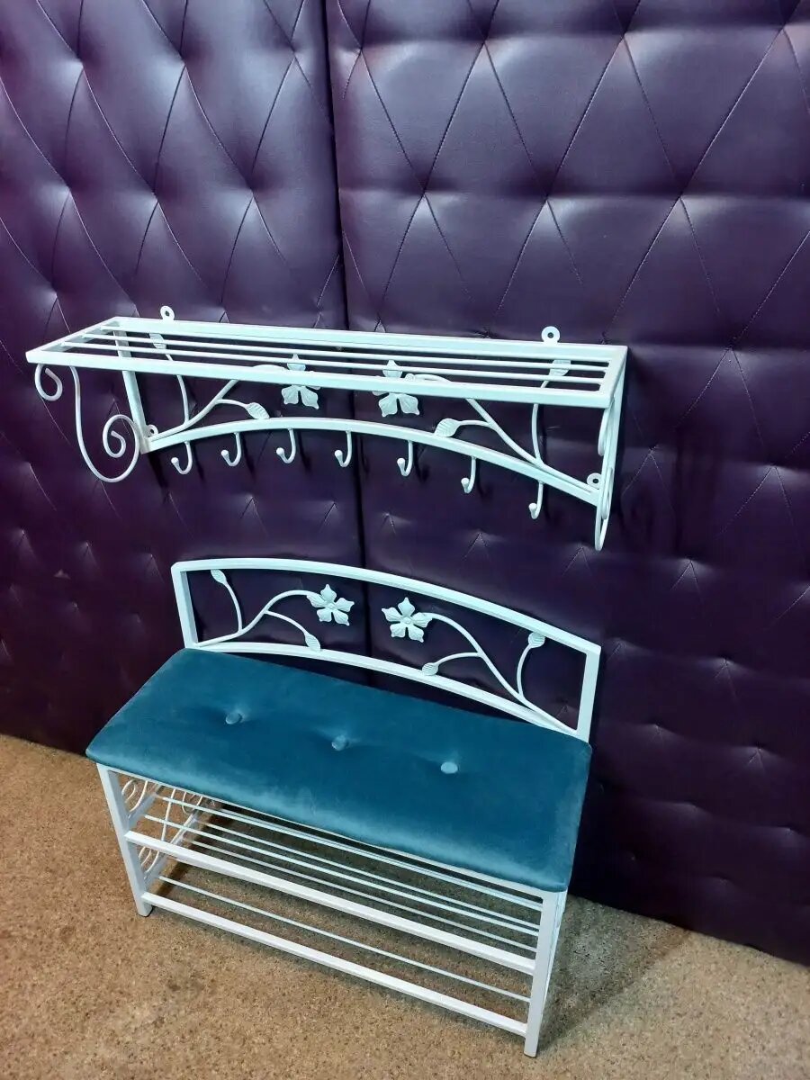 Кованая прихожая, вешалка + банкетка, Студия кованой мебели Нива, цвет синий — фото 1