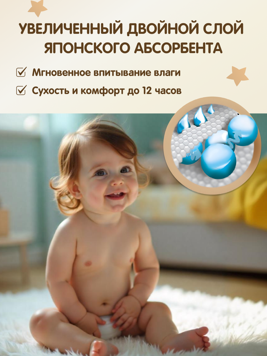 Детские подгузники YokoSun Premium на липучках, размер 3/M (5-10 кг), 62 шт. — фото 1