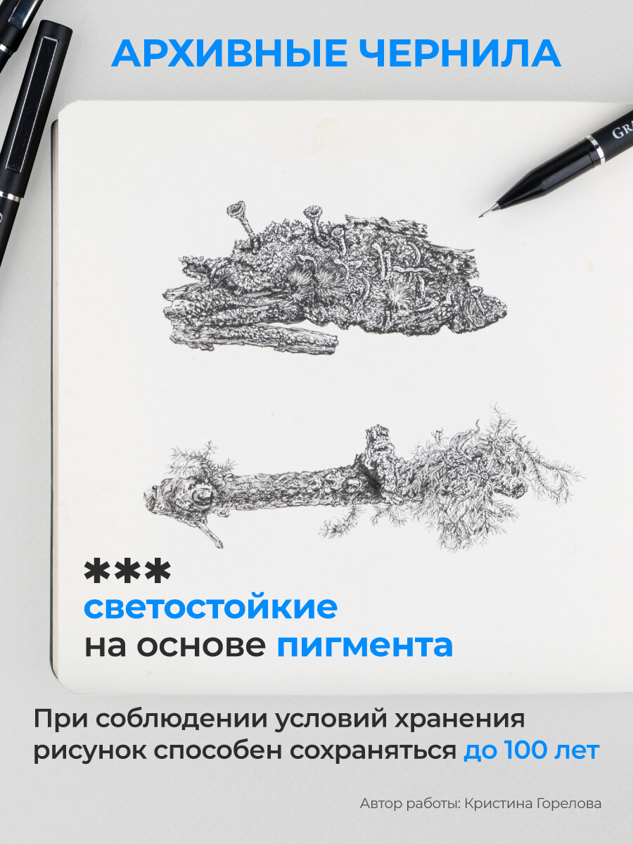 Комплект капиллярных ручек Малевичъ GrafArt PRO / набор 3шт: 01, 03, 08 / ручка для скетчинга / ручка для рисования — фото 1