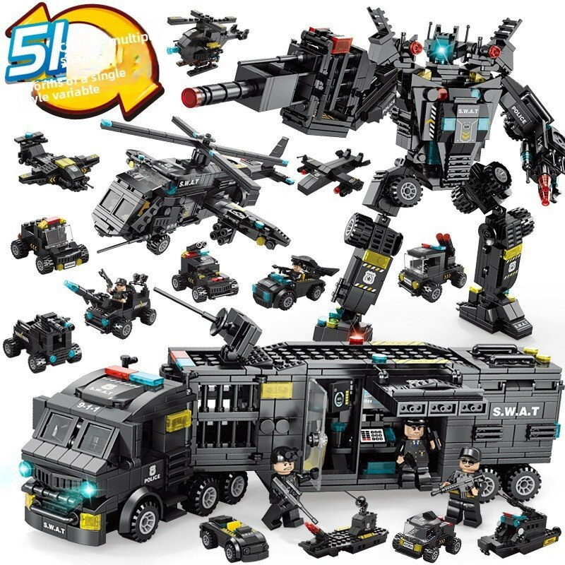 Military battleship building blocks set for kids with plastic pieces and large size