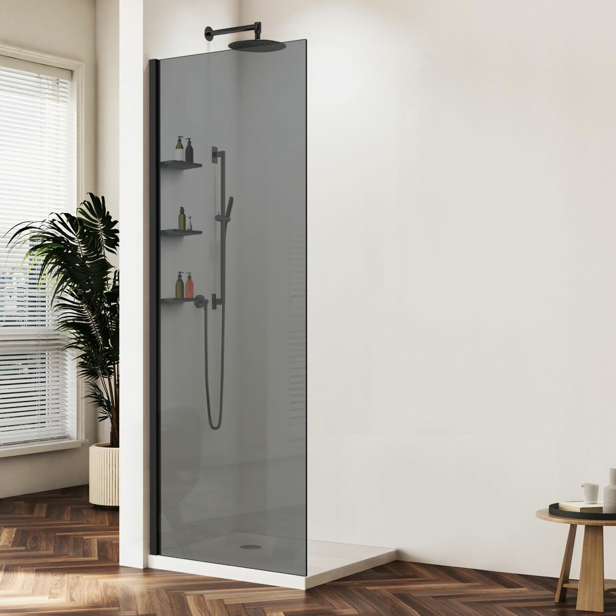 Душевая перегородка Vincea Walk-In VSW-1HWS900CGB 900*2000 черный матовый стекло тонированное