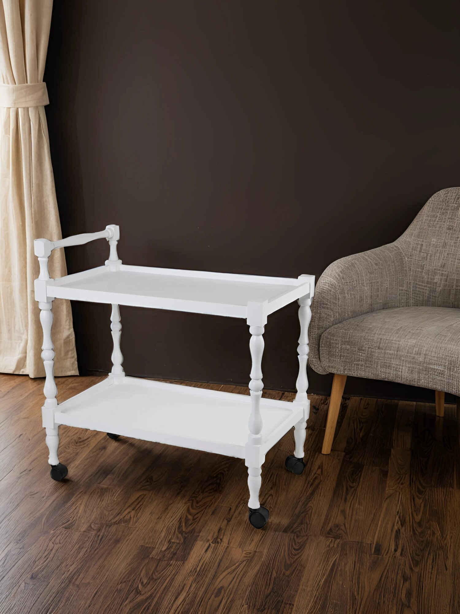 Стол сервировочный IFERS Бридж на колесиках, журнальный, с полкой белый — фото 1