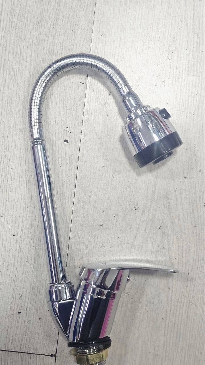 Смеситель пружинный для кухни и салонов красоты LEBED ZF-7083L, ZINK хромированный, однорычажный, настенный