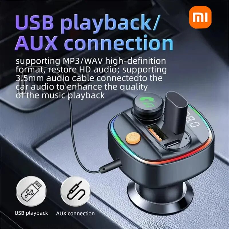 Изображение FM-передатчик Xiaomi Bluetooth 5,3 Автомобильный AUX-радио модулятор громкой связи MP3-плеер с адаптером быстрой зарядки Автоаксессуары, C4S Black
