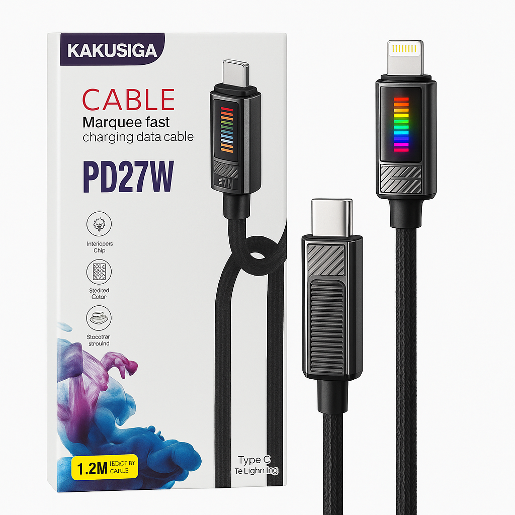 Кабель KAKUSIGA, для быстрой зарядки PD27W, Lightning-Type-C, 27Вт, 1м, плетёный, чёрный