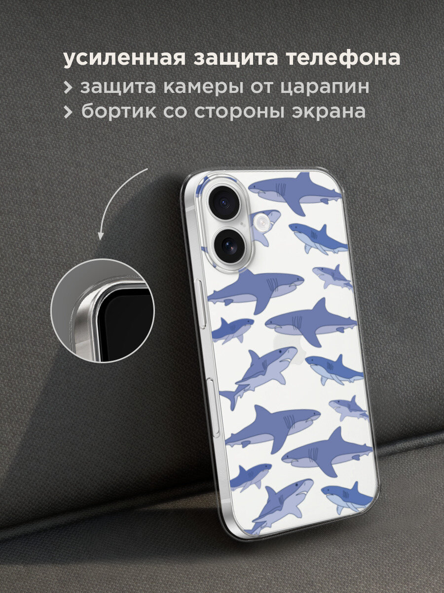 Чехол на Apple iPhone 17 / Айфон 17 с принтом Акулы паттерн 2, прозрачный — фото 1