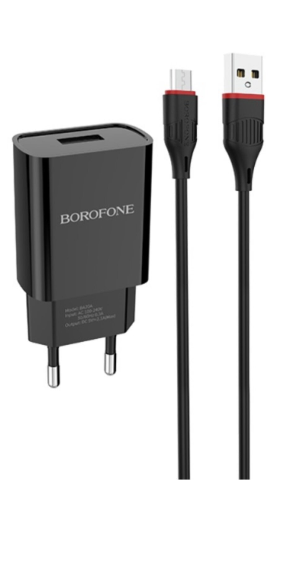 Сетевое зарядное устройство Borofone BA2OA , с кабелем Micro-USB ,12 W Черный — фото 1