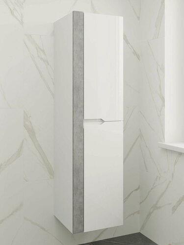 Изображение товара Шкаф пенал в ванную комнату, Fauraplus Милена 35 подвесной, белый, глянец, бетон