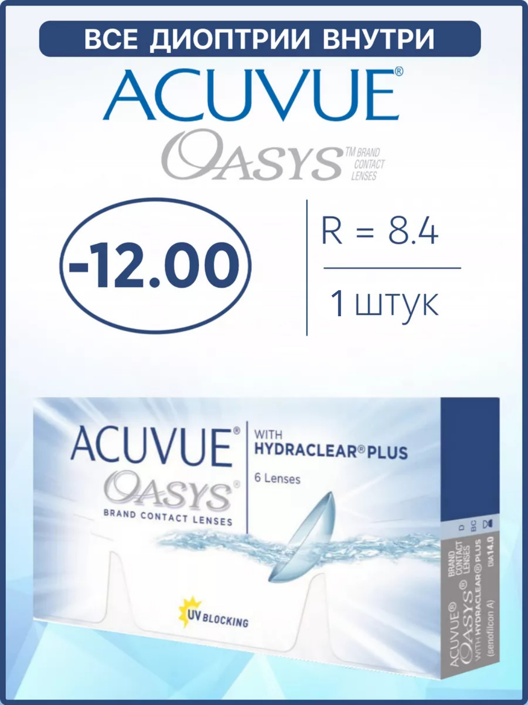 Контактные линзы двухнедельные Acuvue Oasys / Акувью Оазис 1 шт /-12.00 BC 8.4