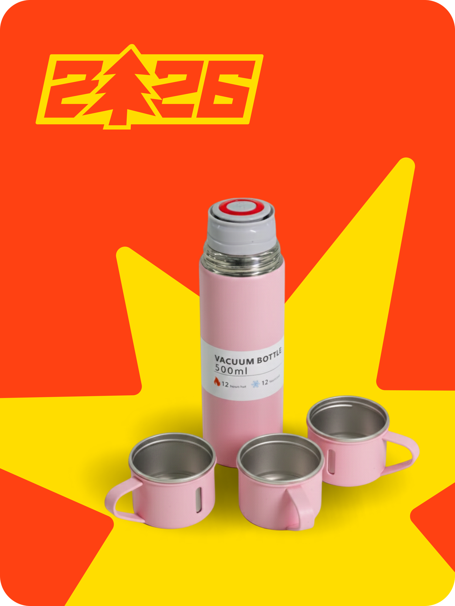 Термос-термокружка для напитков, набор с 3 чашками, 500 мл , подарочный