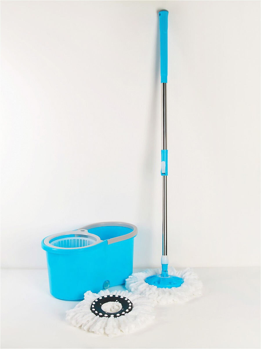 Швабра с ведром с автоотжимом и 2 насадками - Голубой