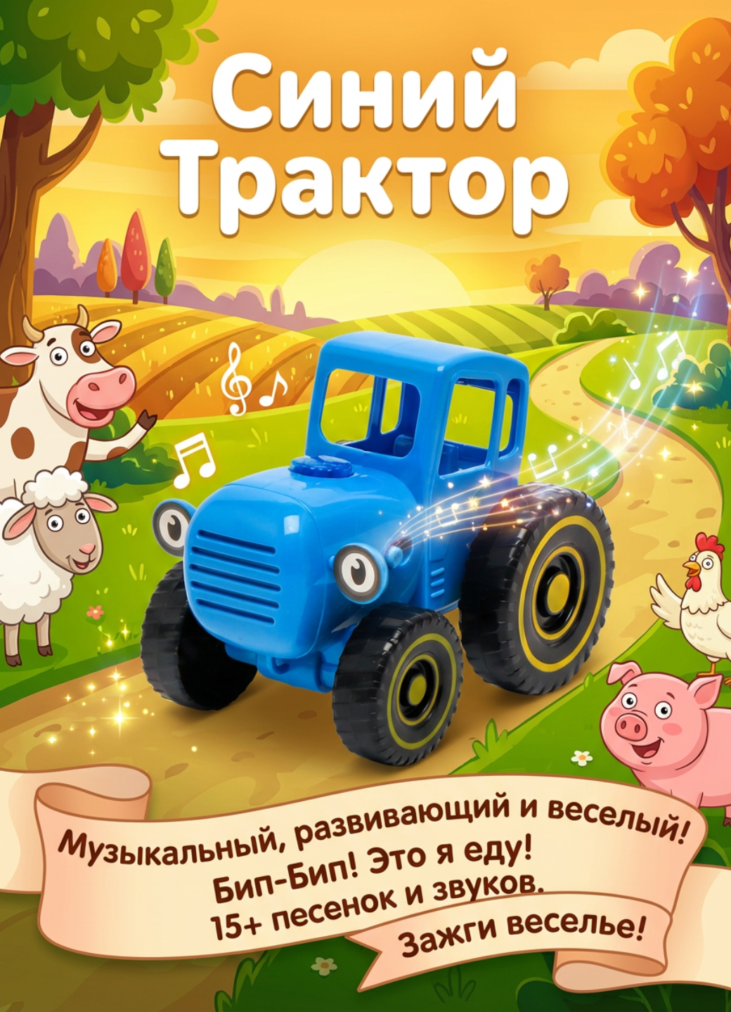 Игрушечная машинка "Синий Трактор", интерактивная, звуковая, от 1 до 3 лет