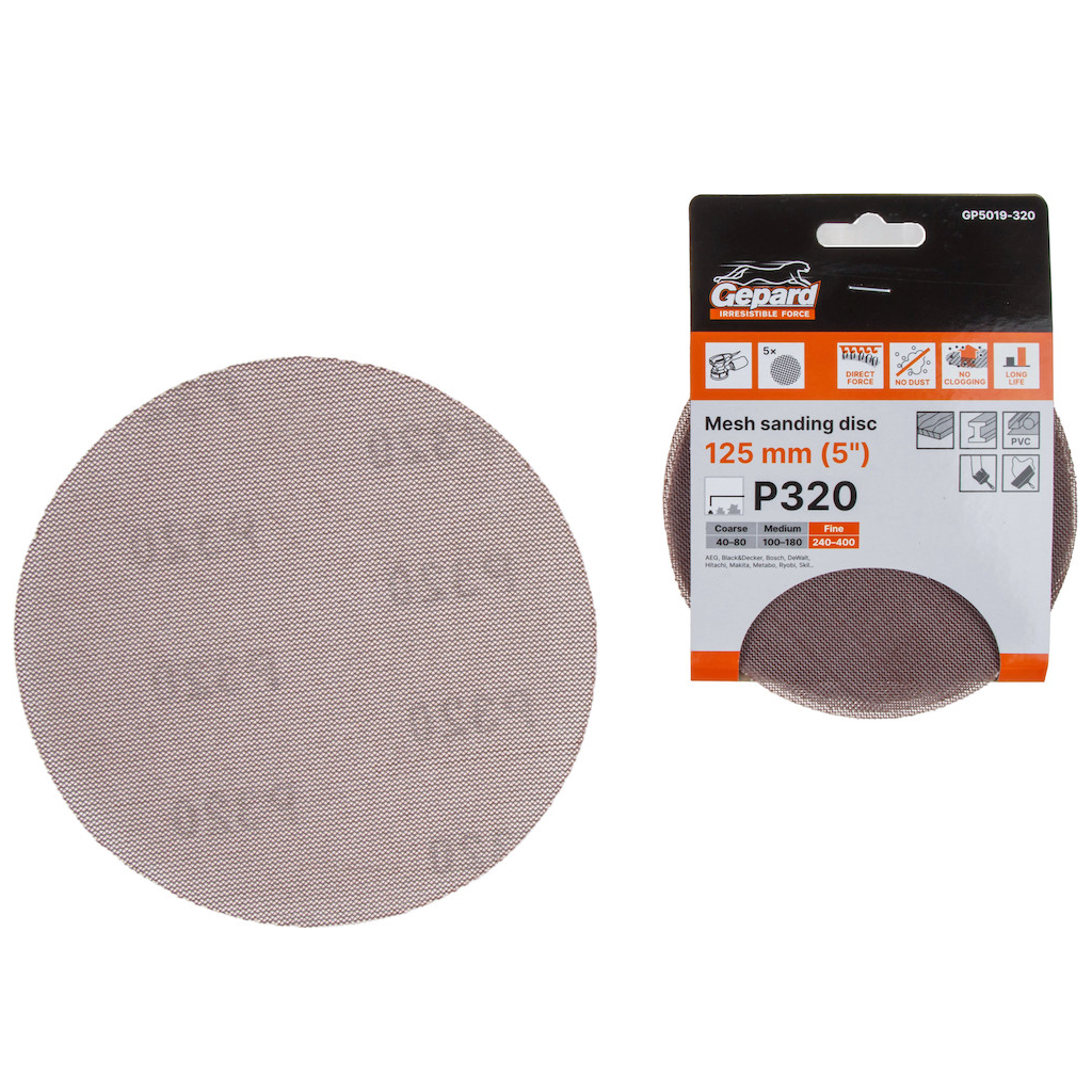 Шлифовальный круг самосцепляющийся на сетчатой основе 125 мм Р320 GEPARD 5 штук (GP5019-320)