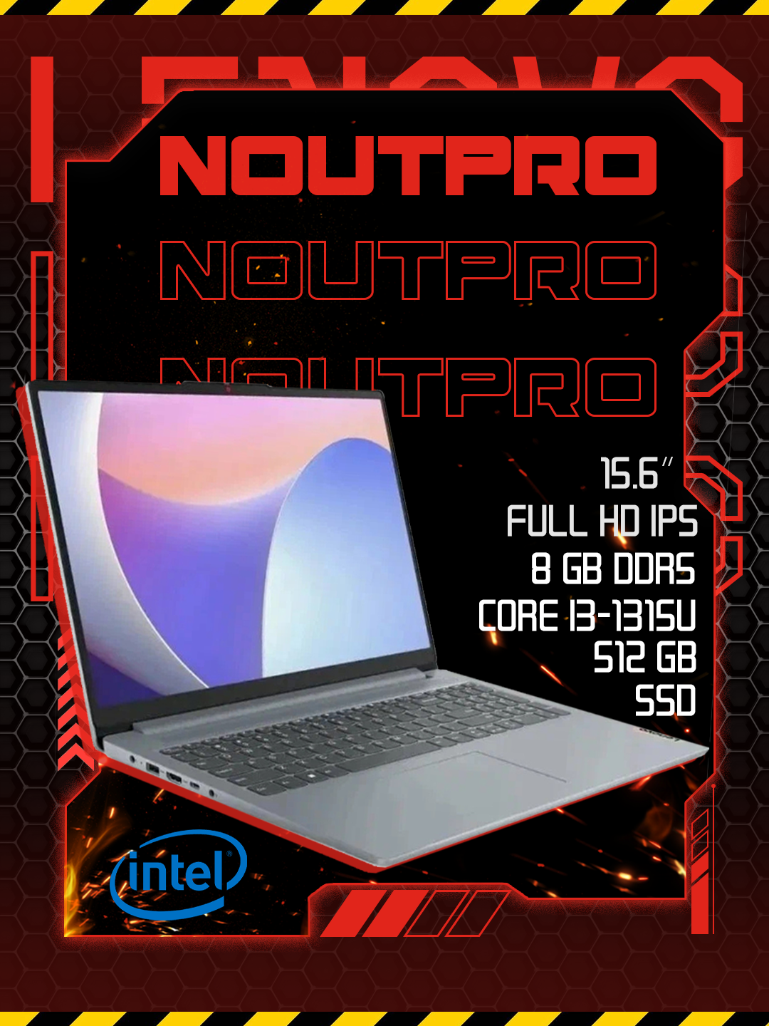 Ноутбук Lenovo Intel Core i3-1315U, RAM 8 GB DDR5, SSD 512GB,15.6″ Full HD IPS