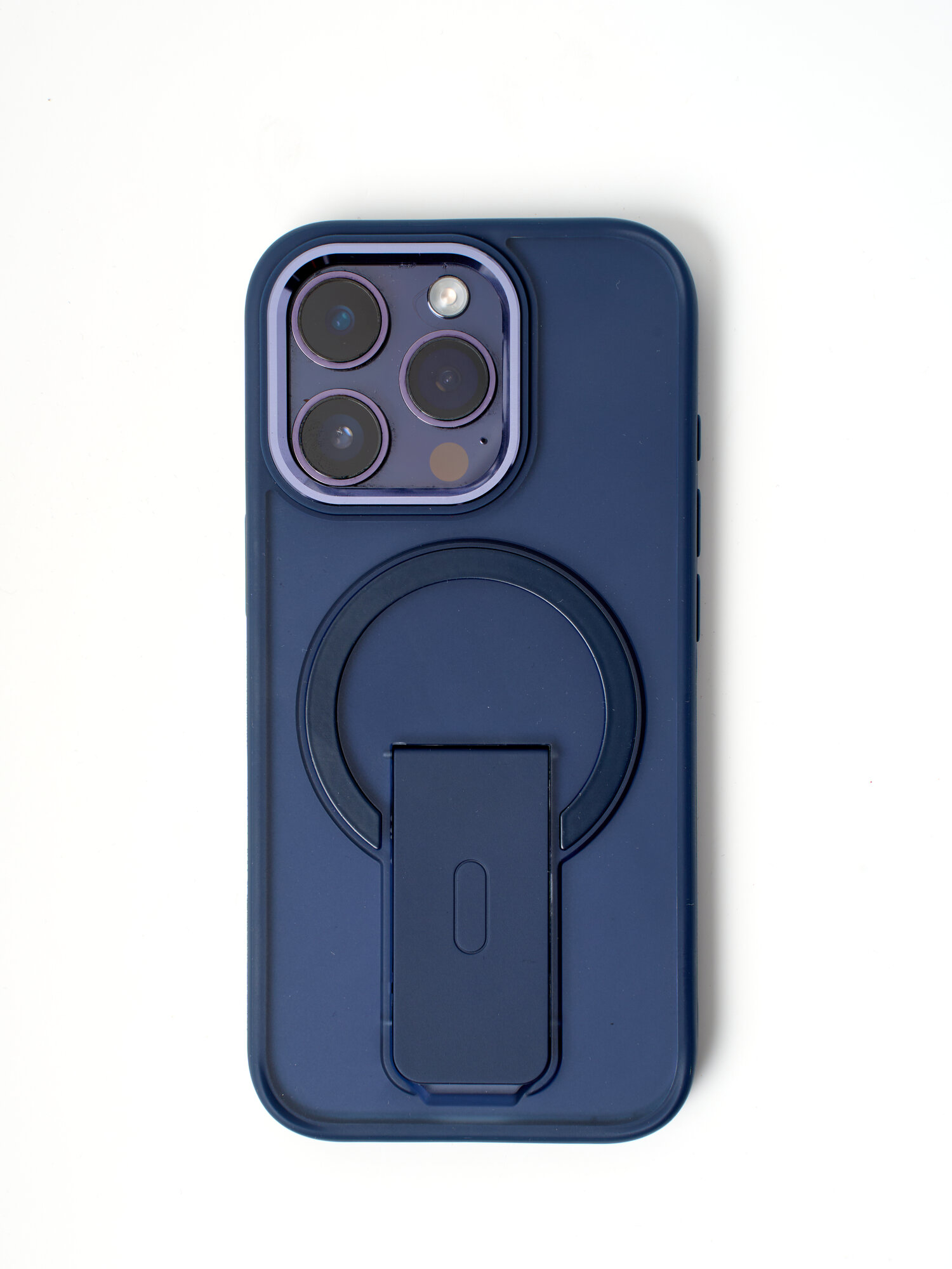 Чехол на Айфон 16 Про Макс (iPhone 16 Pro Max) с поддержкой беспроводной зарядки и подставкой, синий