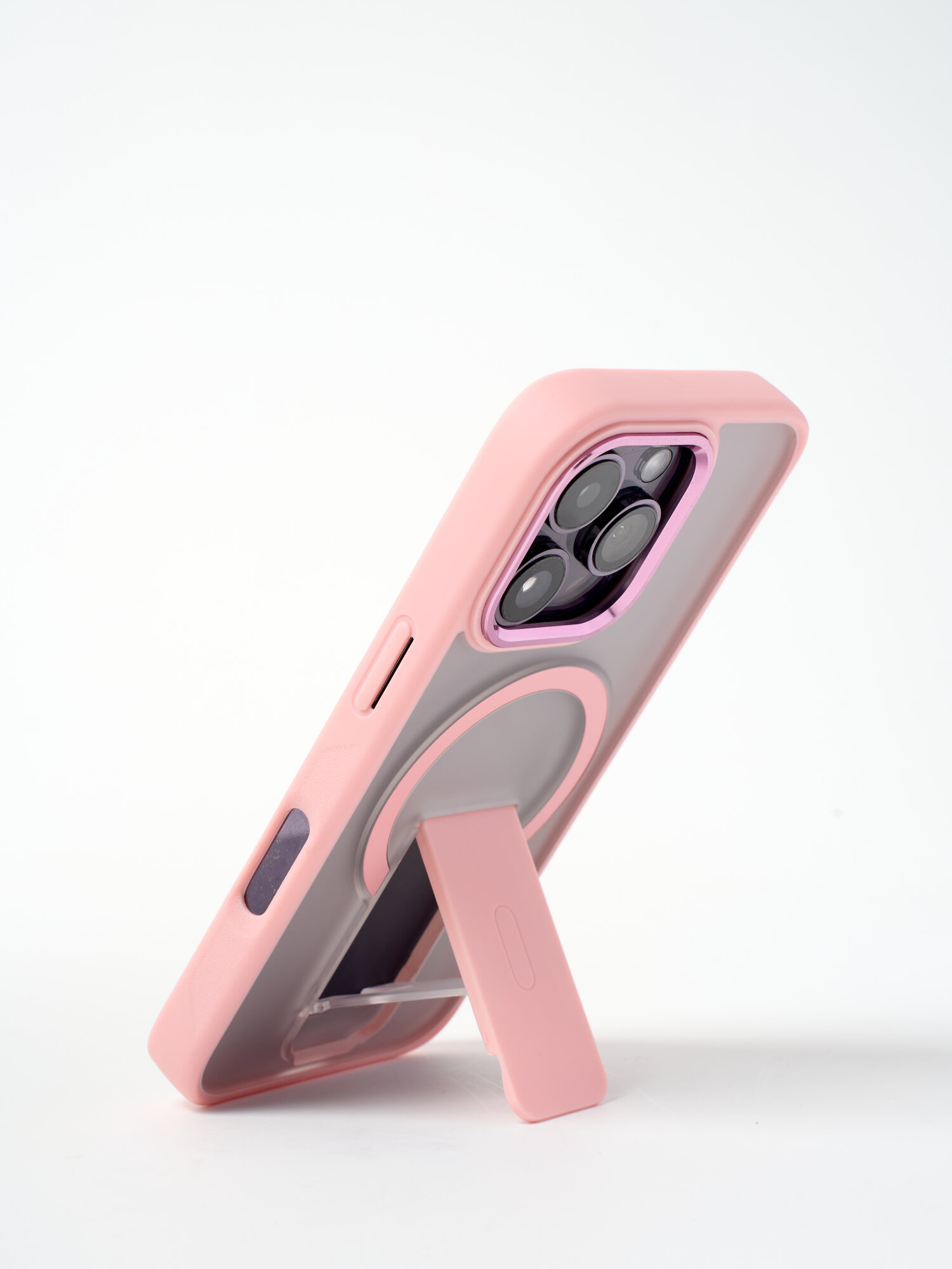 Чехол на Айфон 16 Про Макс (iPhone 16 Pro Max) с поддержкой беспроводной зарядки и подставкой, розовый — фото 1