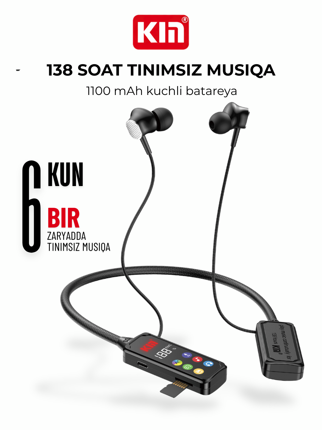 Наушники KIN KL101, беспроводные, шумоподавление ENC, (Черные)