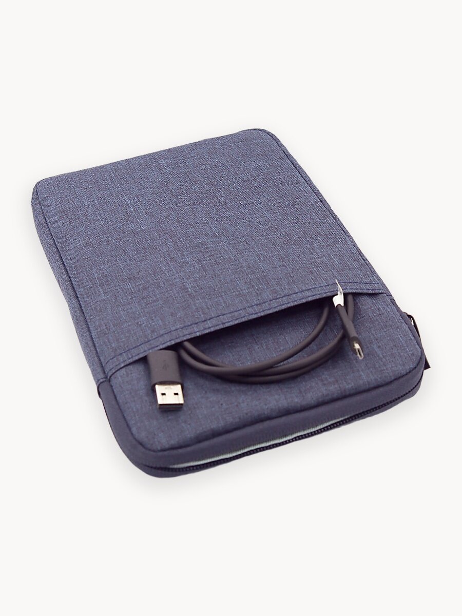 Универсальный чехол для электронной книги или планшета 8" с отсеком для проводов и аксессуаров, темно-синий графитовый