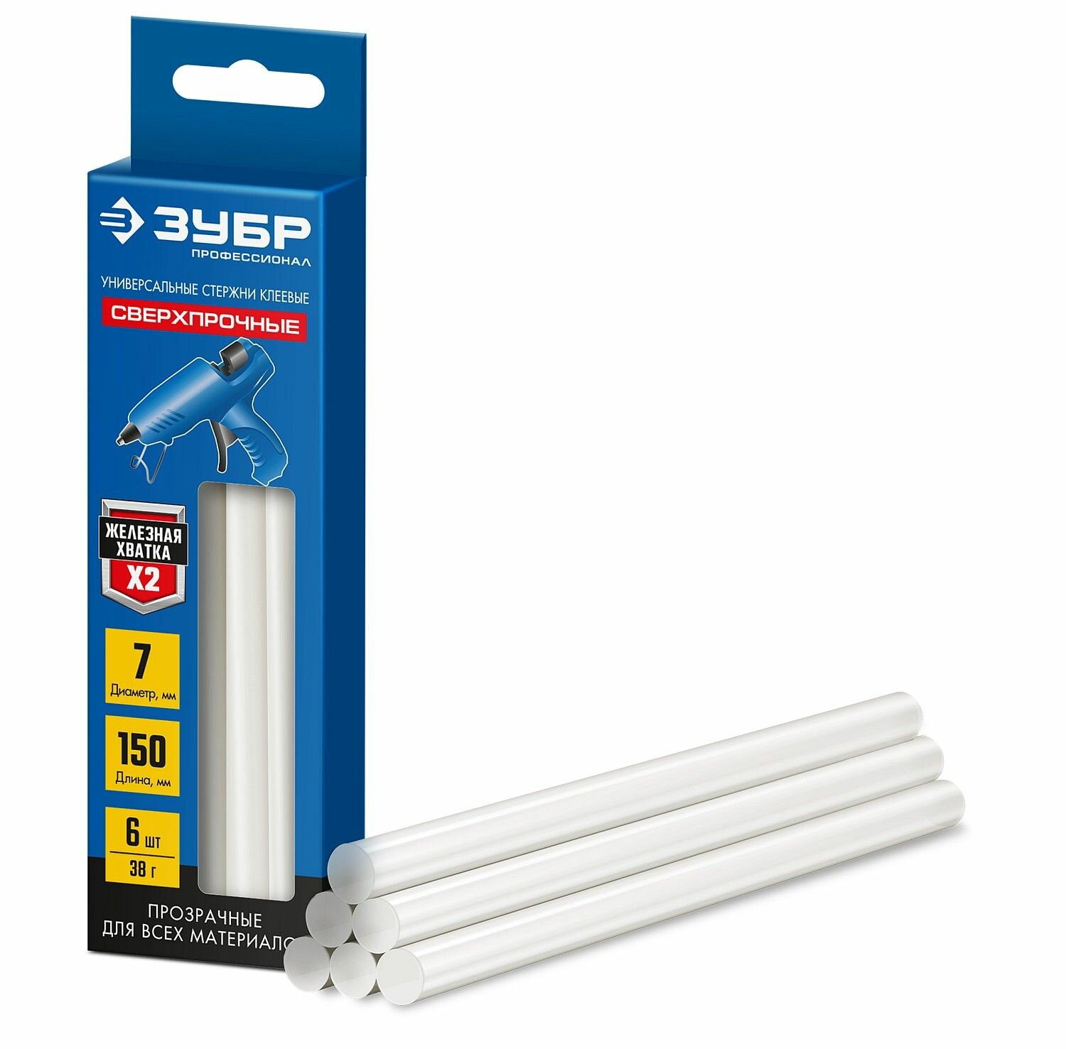 Сверхпрочные клеевые стержни ЗУБР 7 х 150 мм 6 шт прозрачные профессиональные 06855-6