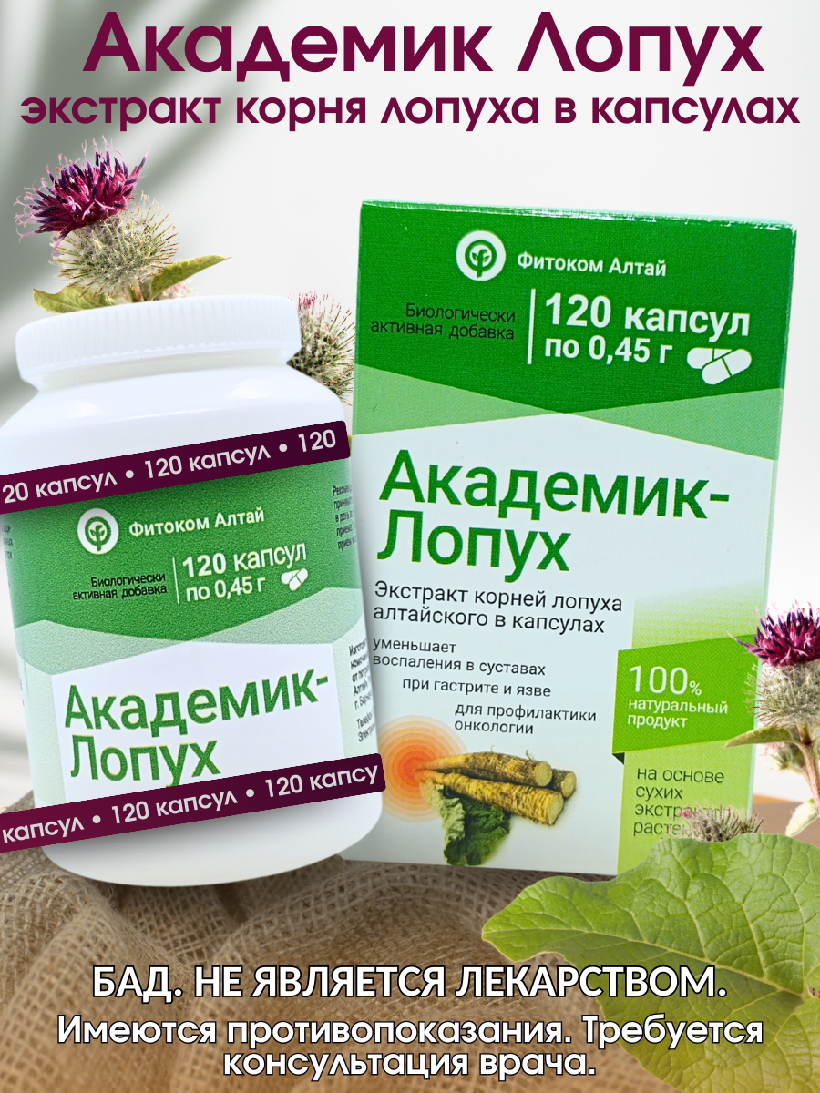 Академик лопух, экстракт корня лопуха в капсулах, 120 капсул от Фитоком Алтай