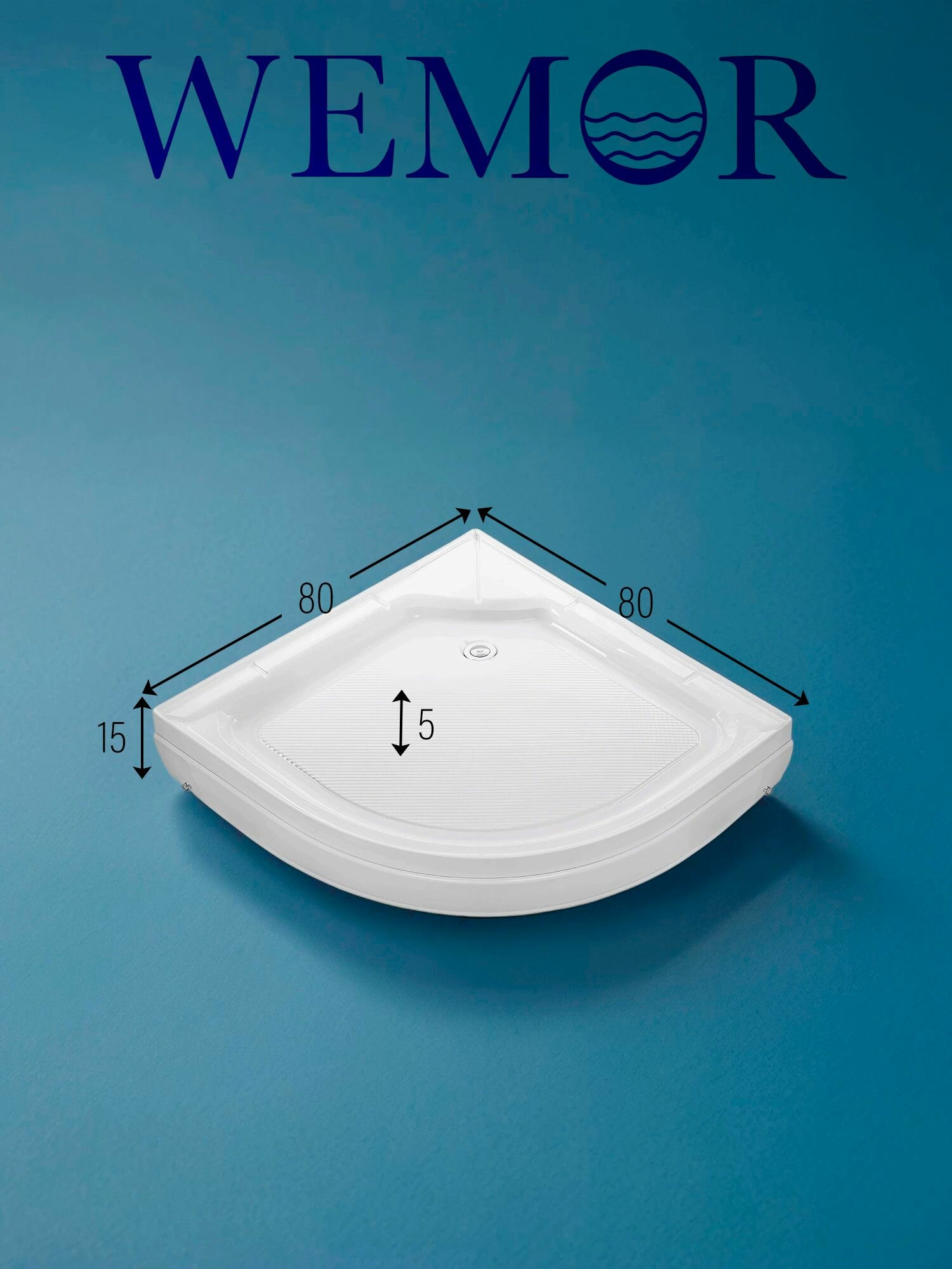 Душевой акриловый поддон River Wemor C 80х80х15 полукруглый белый.