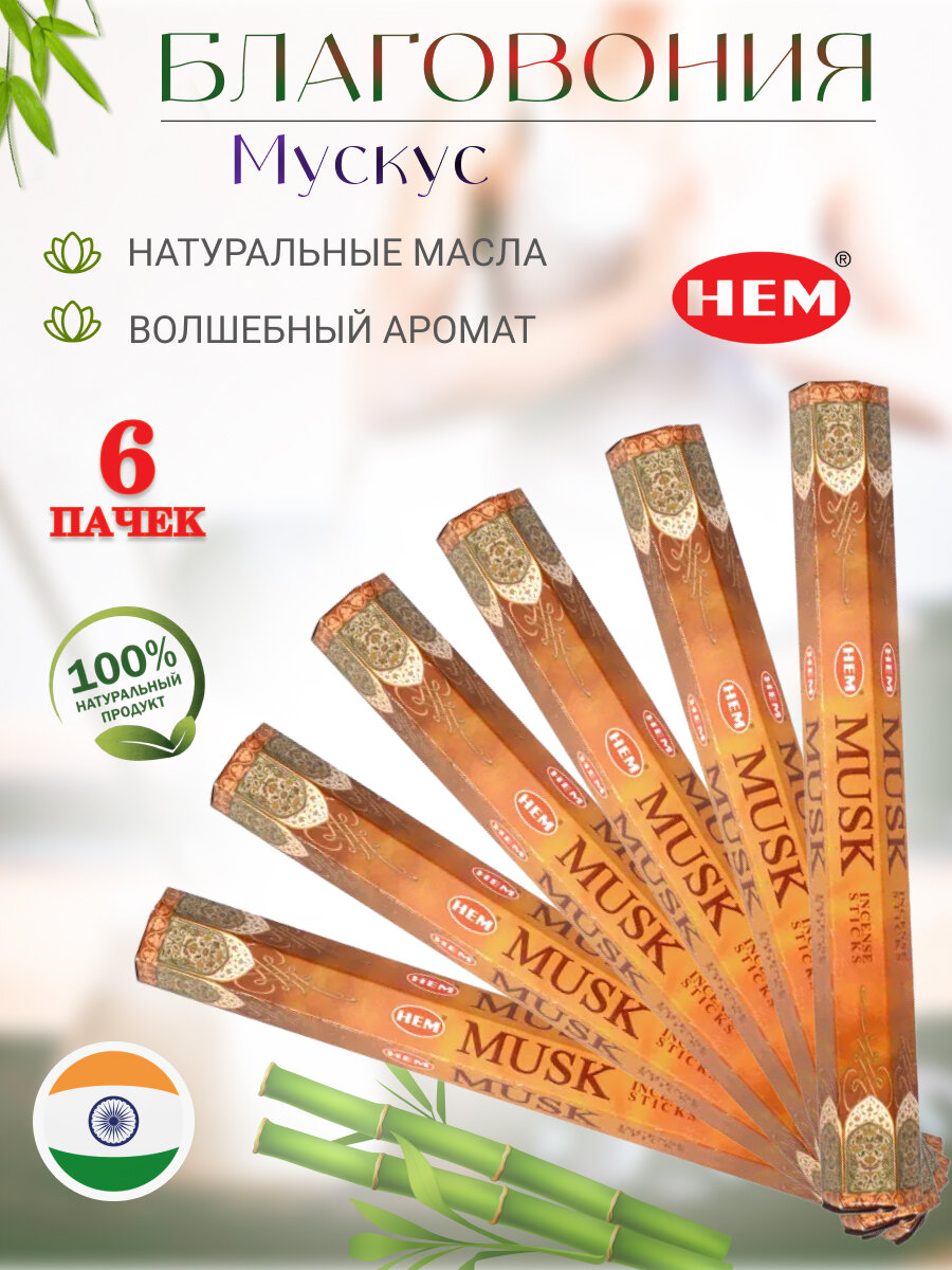 Блок 6 шт Благовоние HEM Мускус Мusk