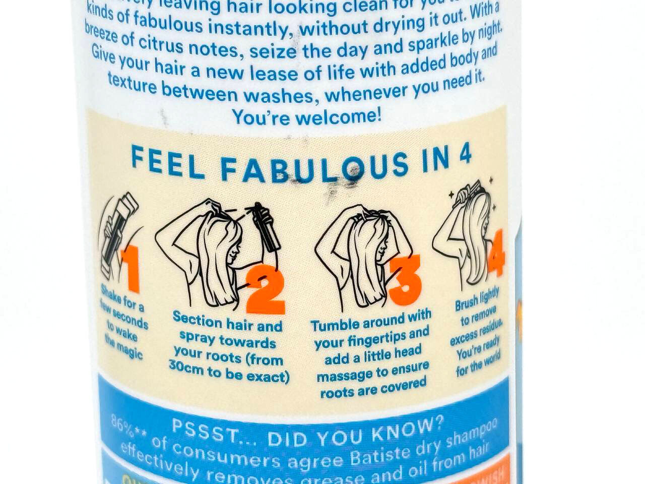 Сухой шампунь Batiste Fresh (Breezy Citrus), аэрозоль, цитрусовая свежесть, очищение без воды, 200 мл (120 г) — фото 1